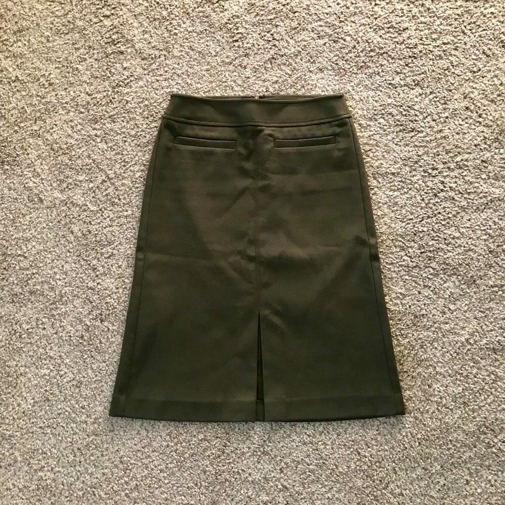 Ann Taylor Loft Army Olive Green Pencil A-Line Flare Skirt